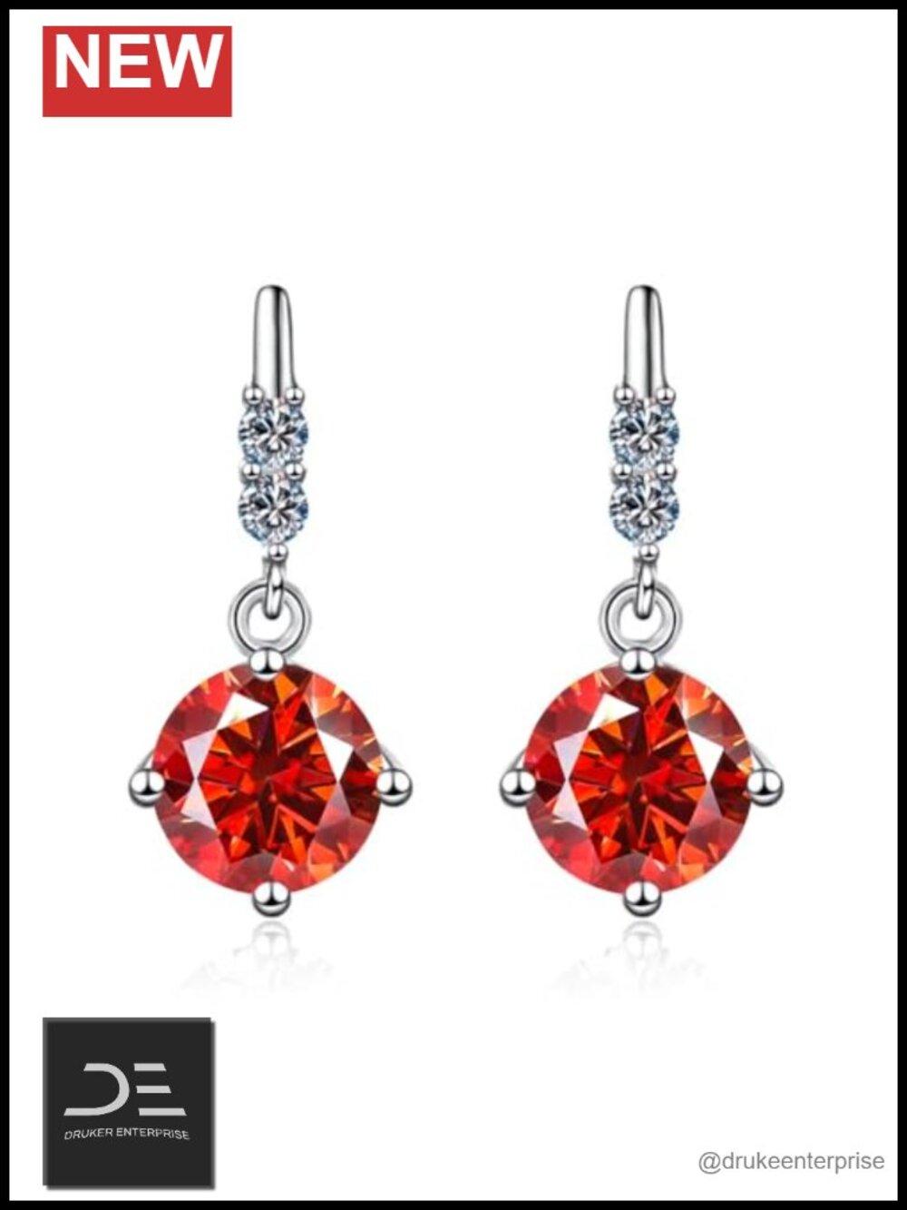 Color Moissanite Drop Stud Earrings for Women 2ct S925 Silver Flat Back Jewelry
